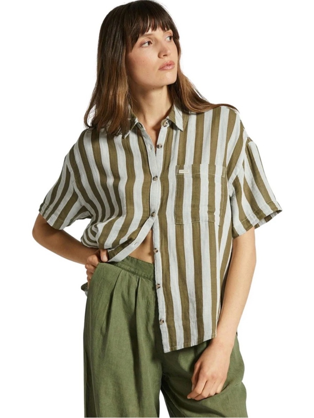 Brixton Mykonos Stripe Boyfriend Short Sleeve Woven Shirt